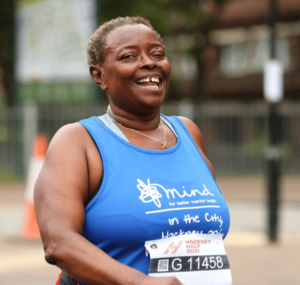 A Mind runner at the Hackney Half smiling